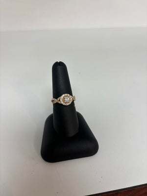 Rose Gold Diamond Round, with halo and bypass shank