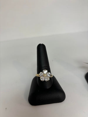 Cz Yellow Gold Flower Ring