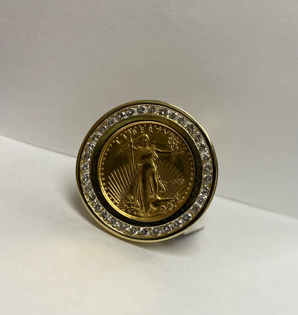 1/2 ct diamond coin liberty ring 14k yellow gold