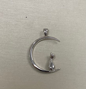 sterling silver moon/cat charm