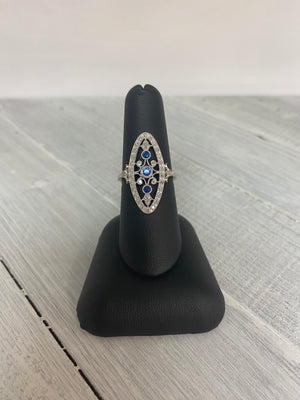 10 K White Gold Diamond and Sapphire ring