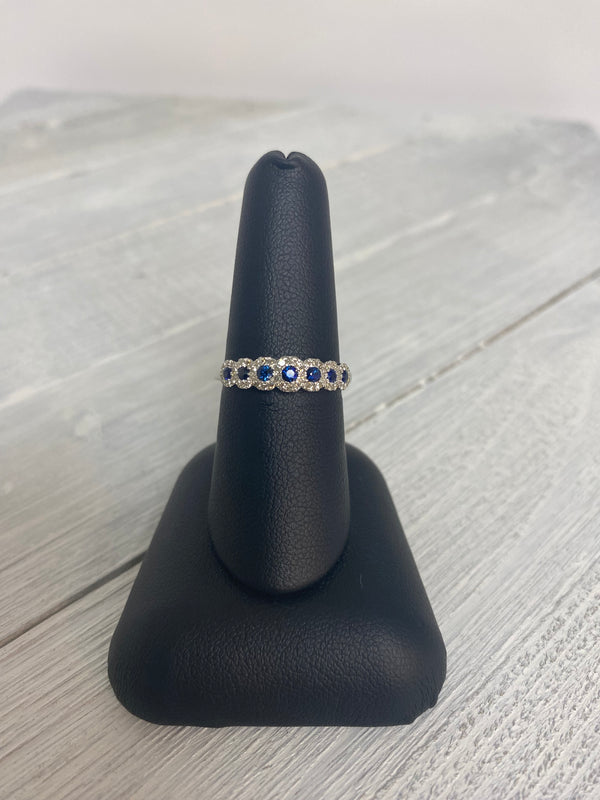 10K White Gold Sapphire and Diamond Ring 1/5 CTW