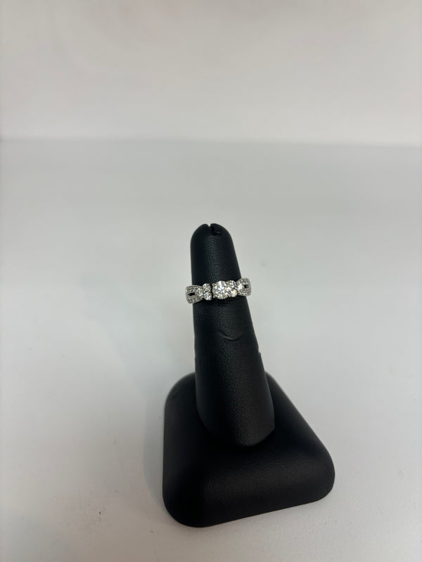 White Gold round, 6 side diamond Bridal Ring